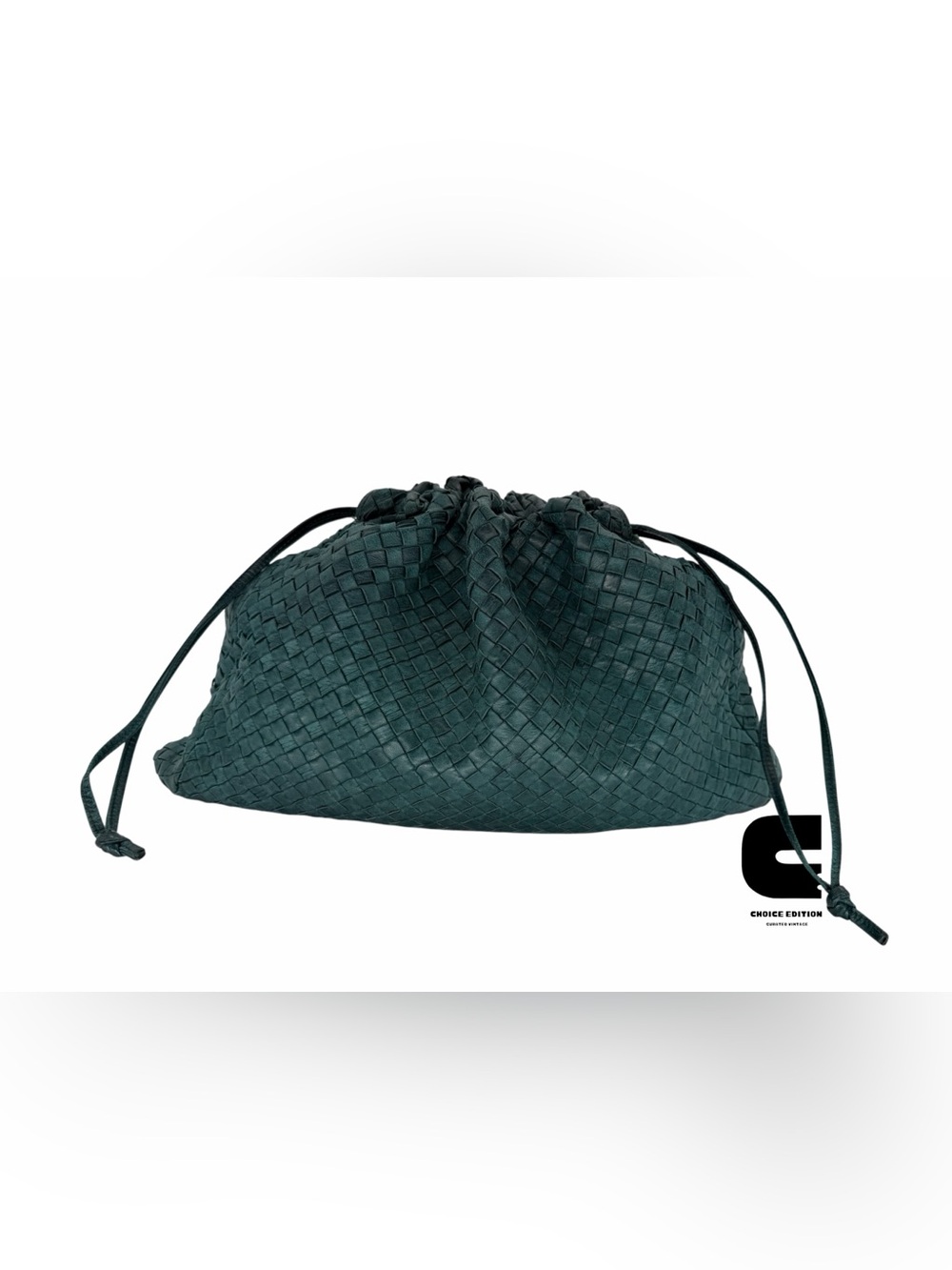 Vintage Bottega Veneta Green Intrecciato Leather 18” Maxi Clutch Shoulder Bag